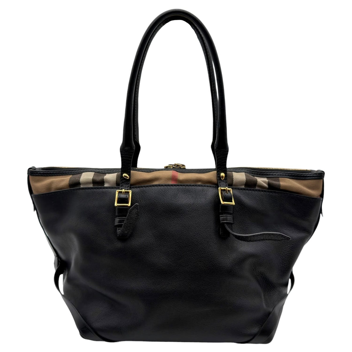 BURBERRY Salisbury Leather House Check Tote Bag - Black– Wag N