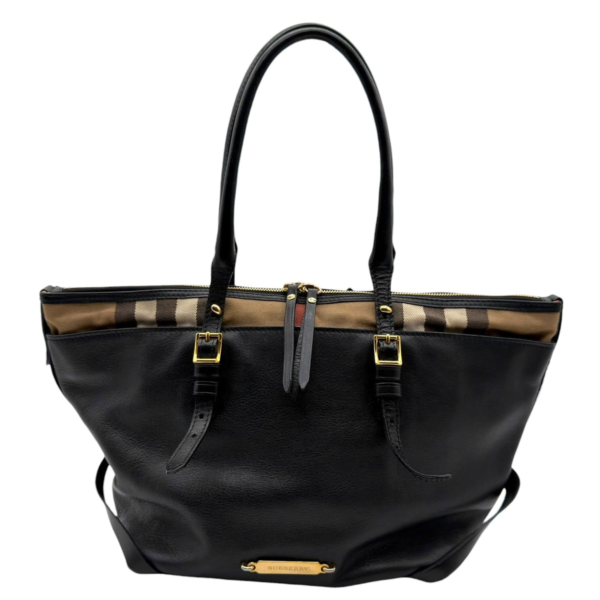BURBERRY Salisbury Leather House Check Tote Bag - Black– Wag N
