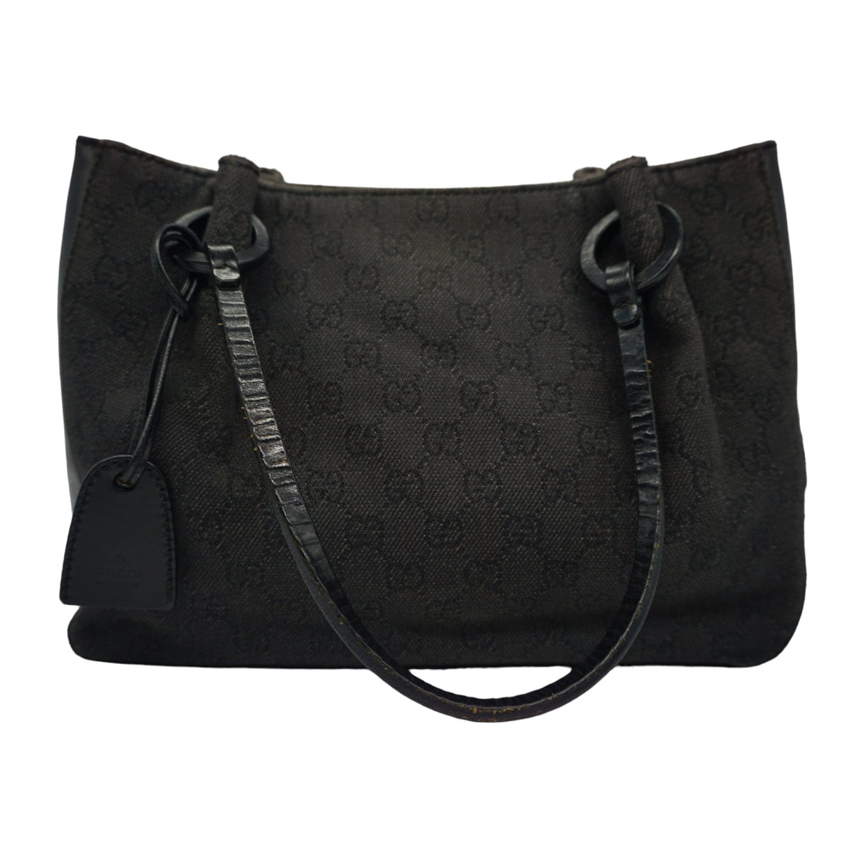 Gucci Vintage Black Monogram Fabric Leather Crossbody Shoulder Bag