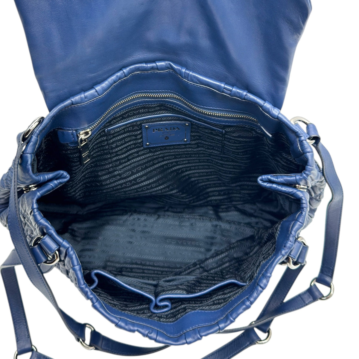 PRADA Nappa Gaufre Leather Buckle Strap Shoulder Bag - Blue– Wag N