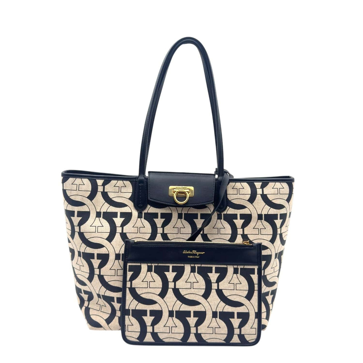 SALVATORE FERRAGAMO Gancini Monogram Tote Bag - Black & Beige– Wag 