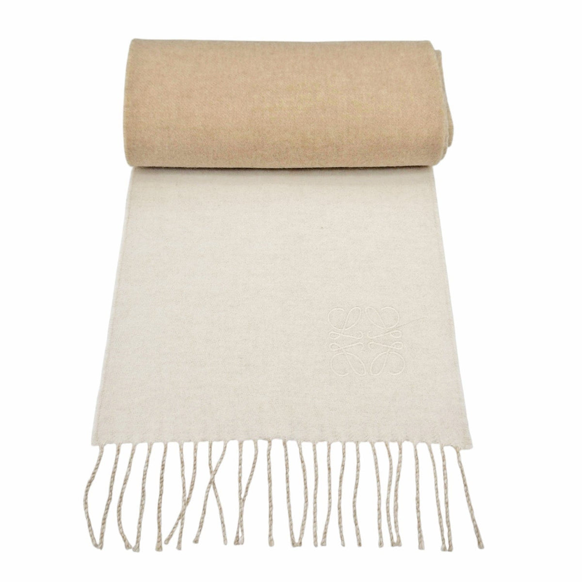 LOEWE Reversible Wool & Cashmere Scarf - Off-white & Sandy Beige