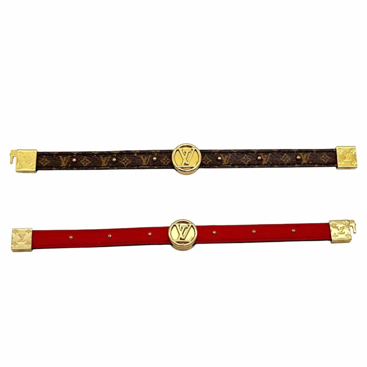 LOUIS VUITTON Monogram Circle Reversible Bracelet Brown Red