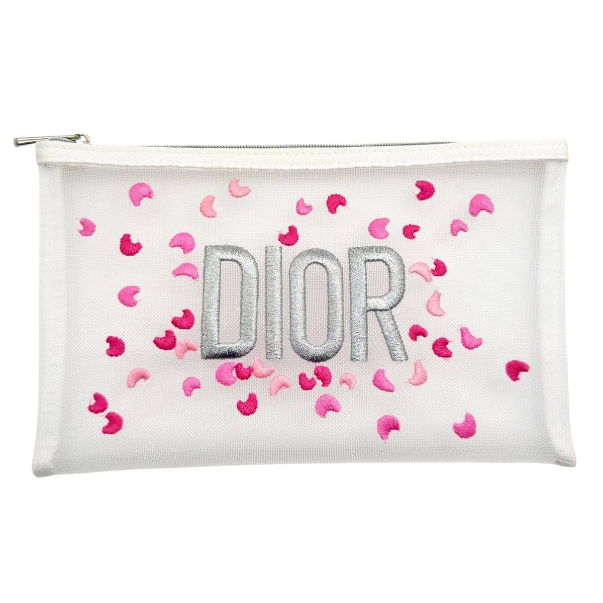CHRISTIAN DIOR GWP Mesh Embroidered Floral Pouch - White