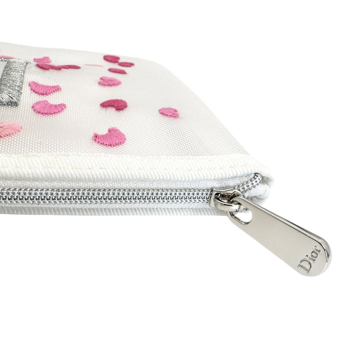 CHRISTIAN DIOR GWP Mesh Embroidered Floral Pouch - White