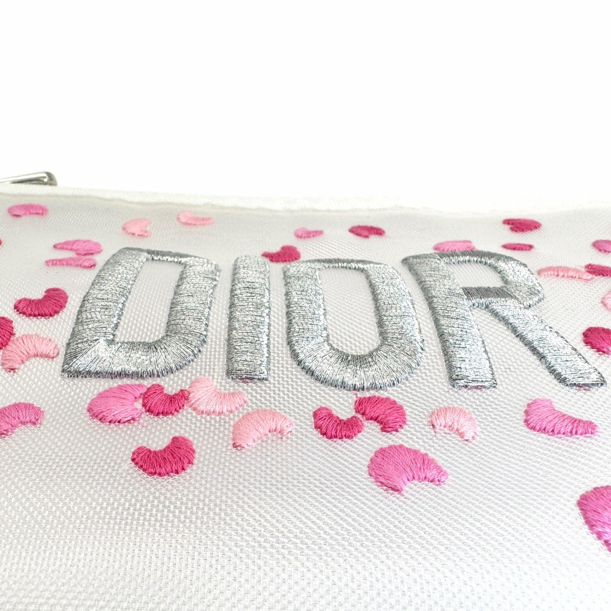 CHRISTIAN DIOR GWP Mesh Embroidered Floral Pouch - White