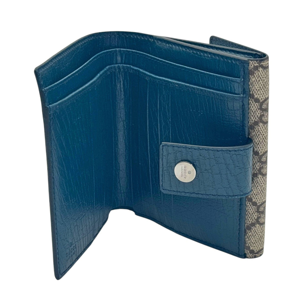 良品✨GUCCI Compact Wallet Leather Navy GUCCI Bi-Fold Leather Wallet Navy Blue 428726