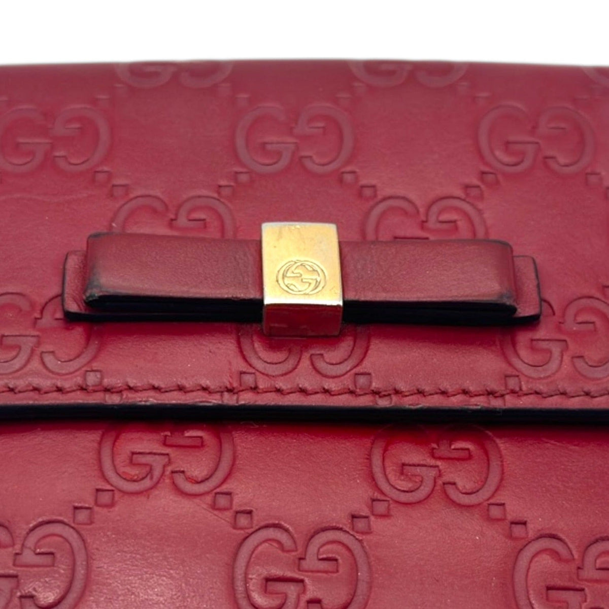GUCCI Guccissima Leather Bow Bifold Wallet - Red– Wag N Purr Shop