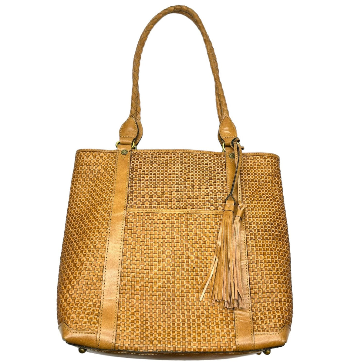 PATRICIA NASH Rena Tassel Woven Leather Tote Shoulder Bag Camel Wag N Purr Shop