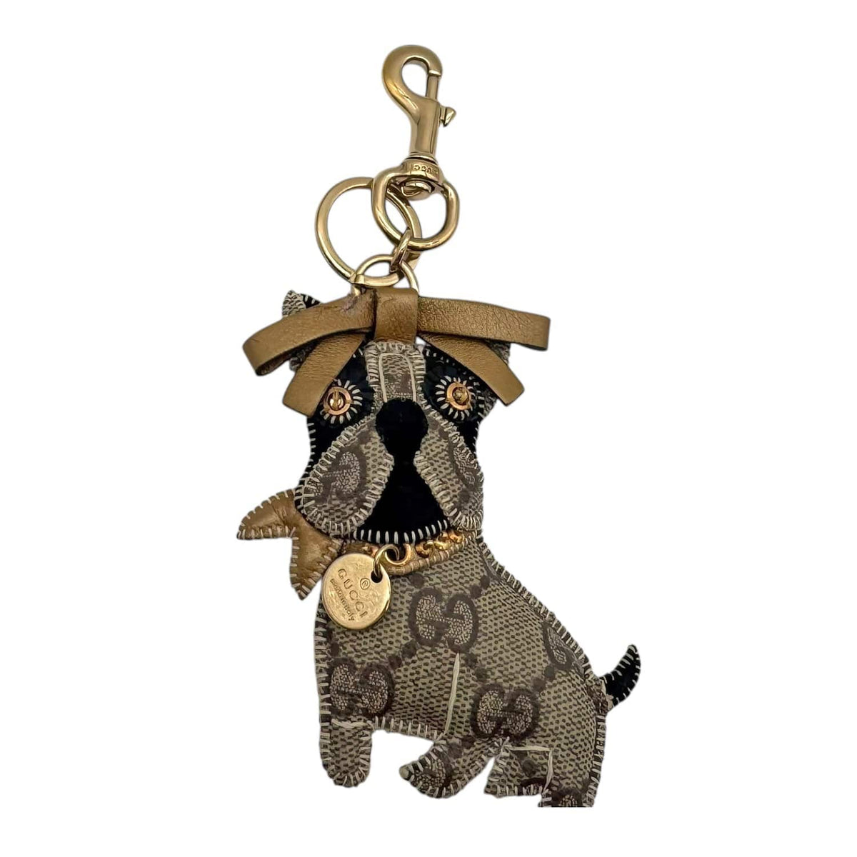 GUCCI GG Supreme Canvas French Bulldog Keychain/Bag Charm - Beige