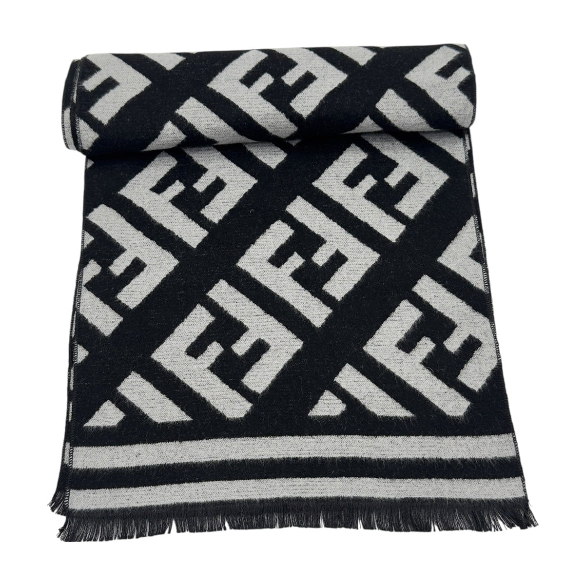 FENDI Unisex Cashmere FF Logo Reversible Scarf - Black & Grey– Wag