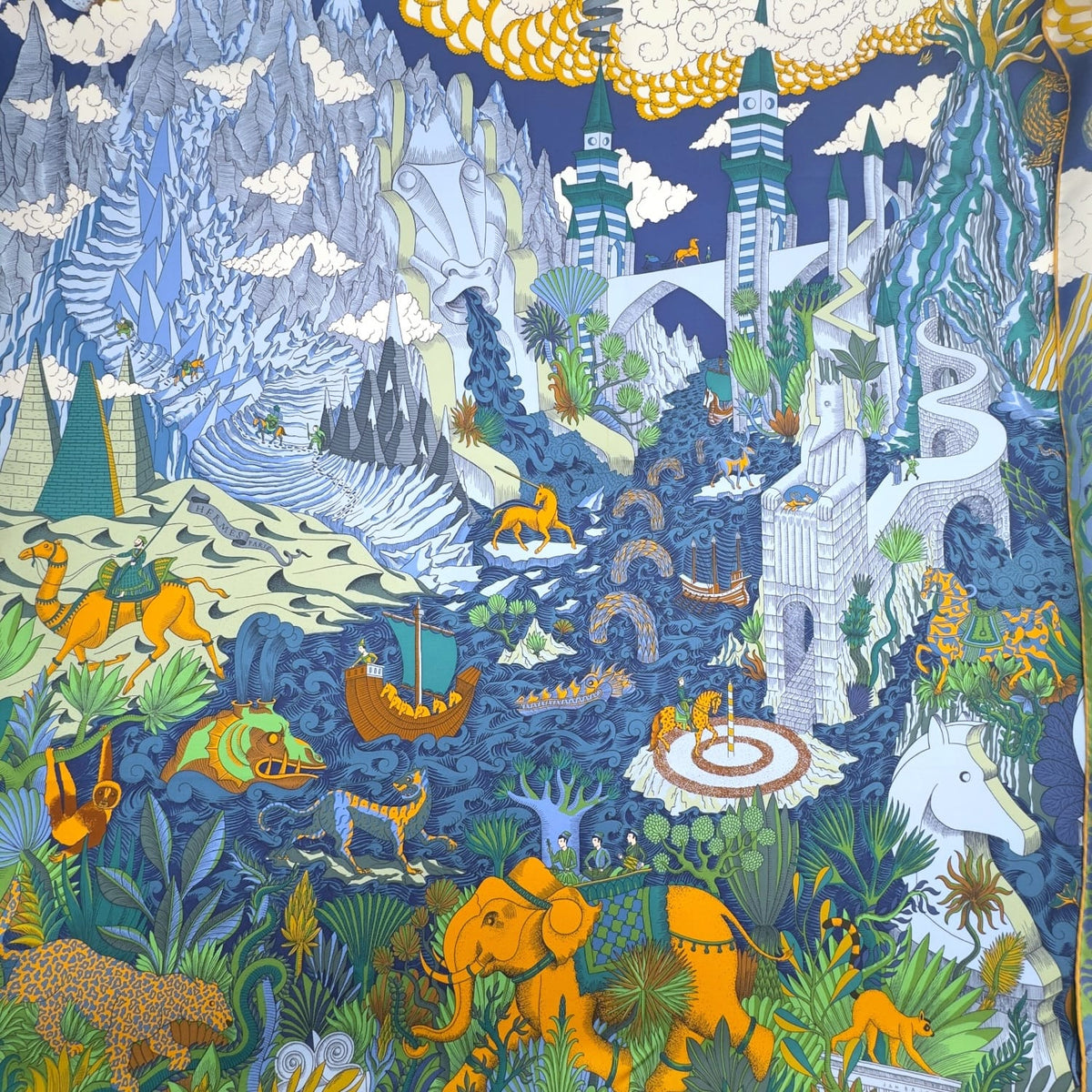 HERMES Cosmographia Universalis 90 Silk Scarf - Blue NEW w/Out