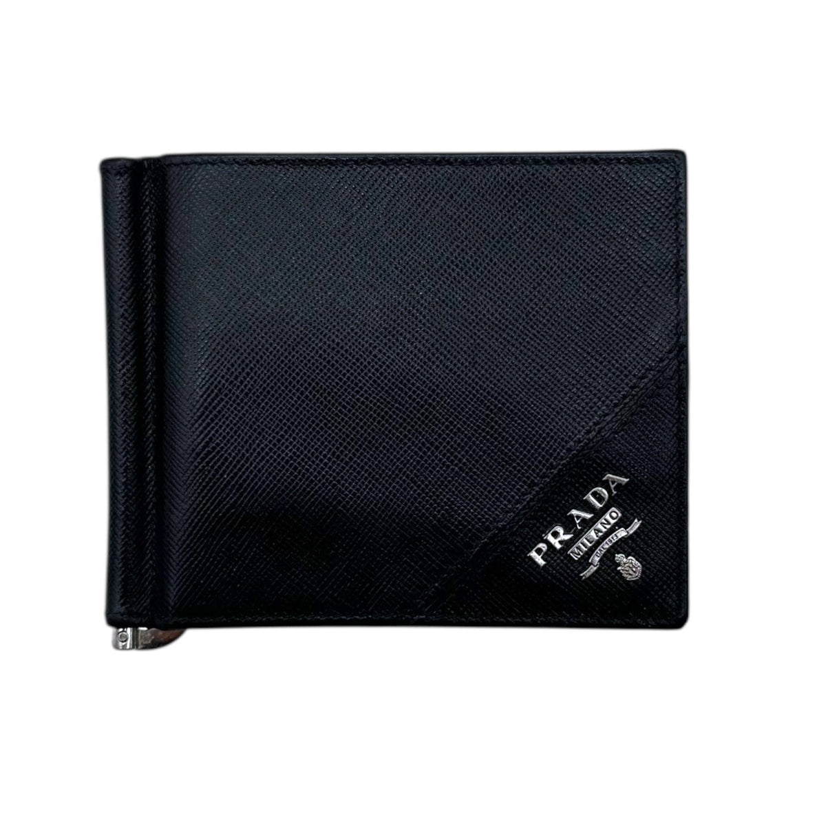 PRADA Saffiano Leather Bifold Wallet & Money Clip - Black– Wag N