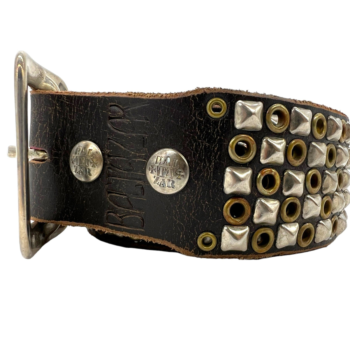 BALTAZAR Unisex Studded Leather Belt - Brown