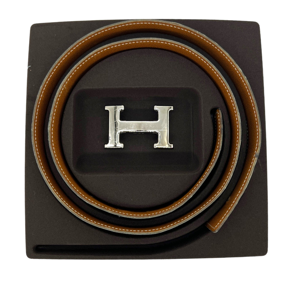 HERMÈS Unisex Constance Reversible Leather Belt with Palladium