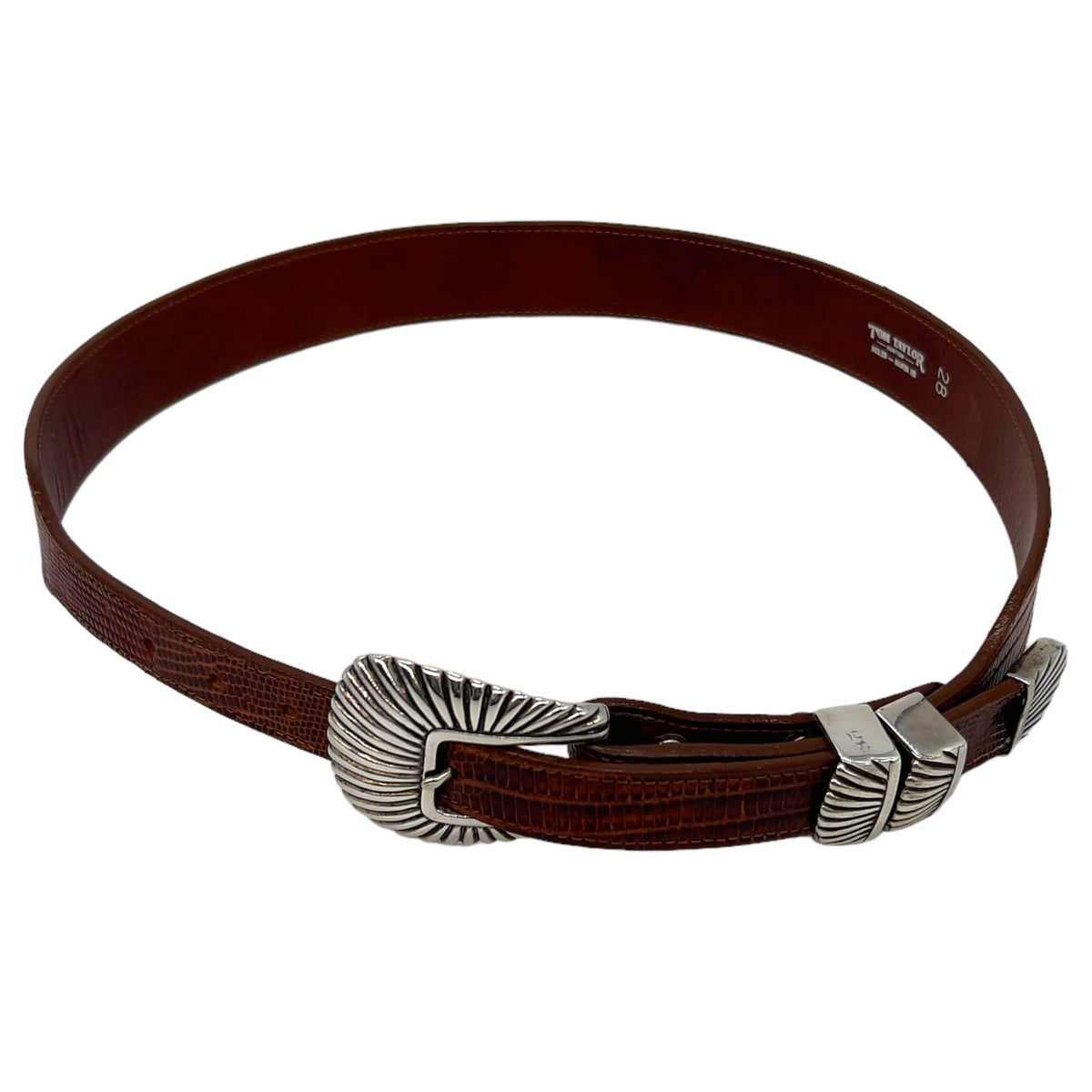 Vintage Burgundy/Maroon Lizard Textured Leather Belt with Sterling Buckle Lizard Belts – Polished, Matte & Exotic Colors | Jacob Hill  main image 2