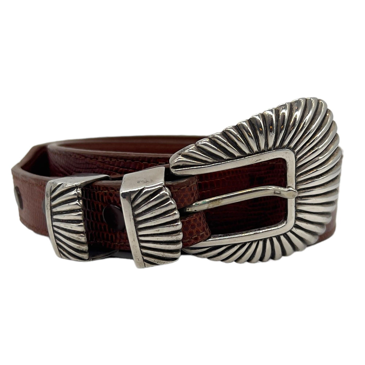 TOM TAYLOR Vintage Lizard & Sterling Silver Belt - Cognac  display picture 2