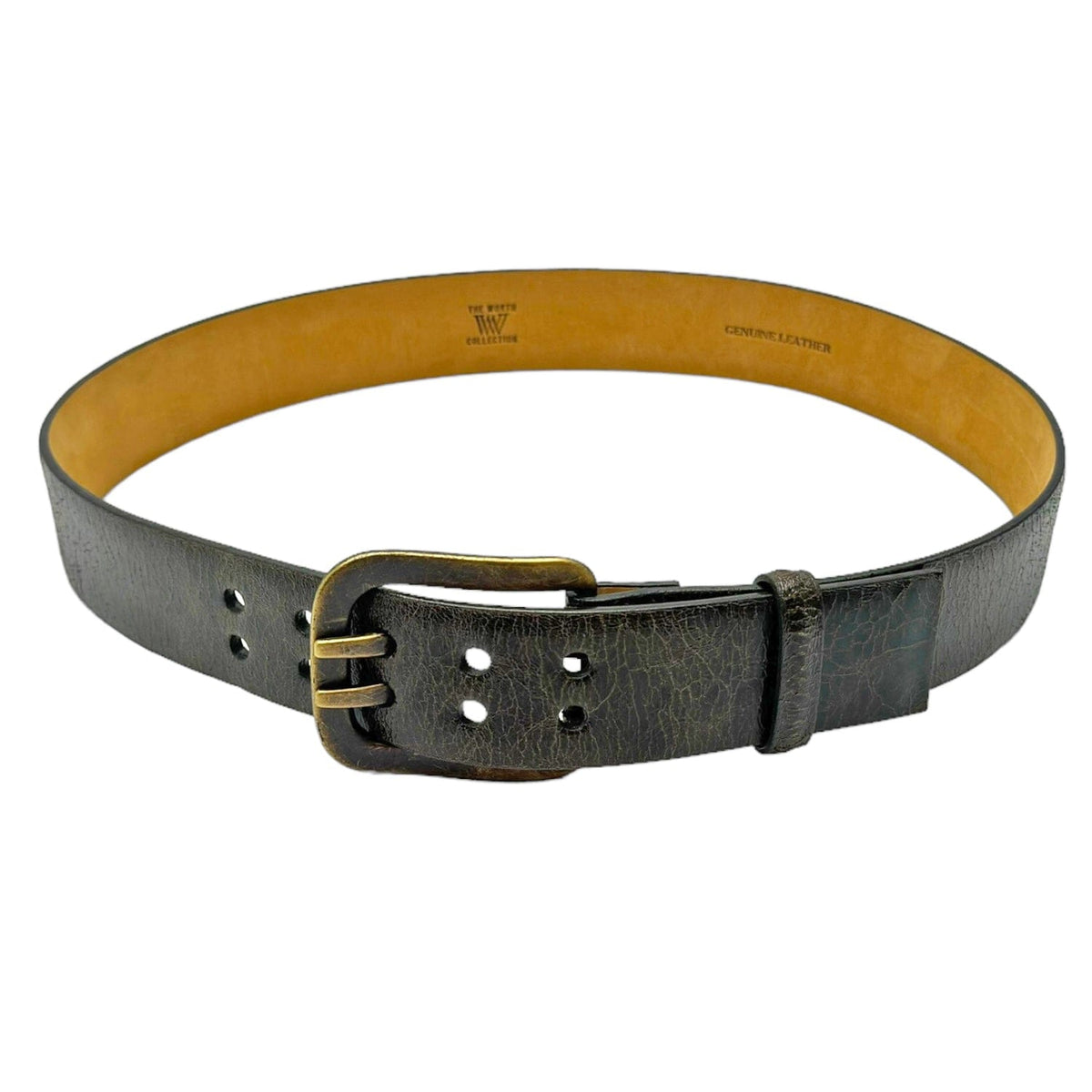 WORTH Distressed Leather Belt with Brass Buckle - Olive– Wag  display picture 2