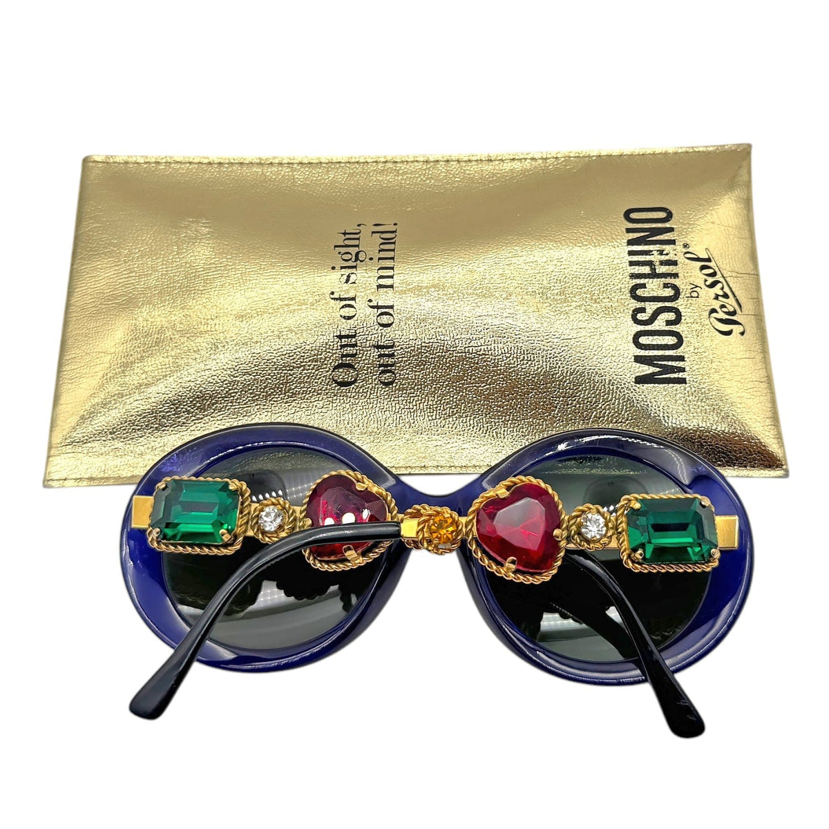 MOSCHINO BY PERSOL Vintage M253 Jeweled Sunglasses Blue Gold