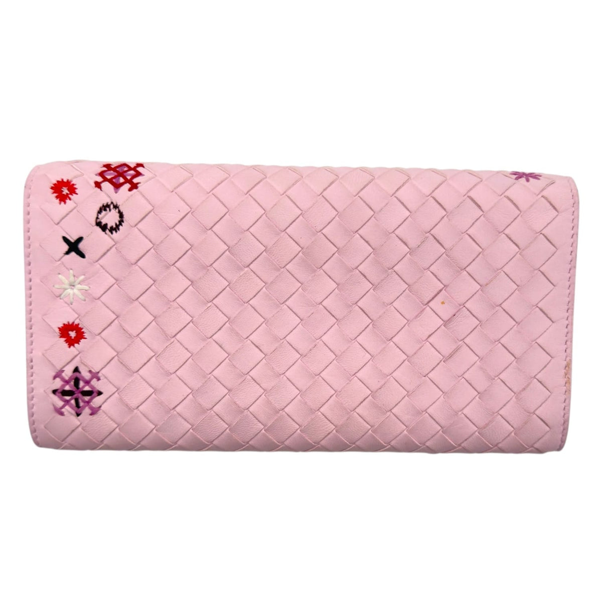 BOTTEGA VENETA Intrecciato Leather Embroidered Long Wallet - Pink
