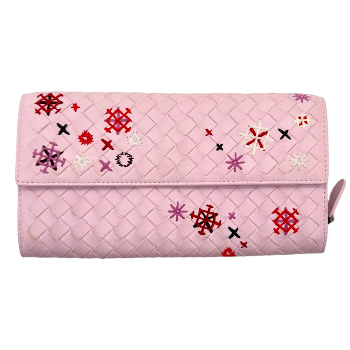 BOTTEGA VENETA Intrecciato Leather Embroidered Long Wallet - Pink