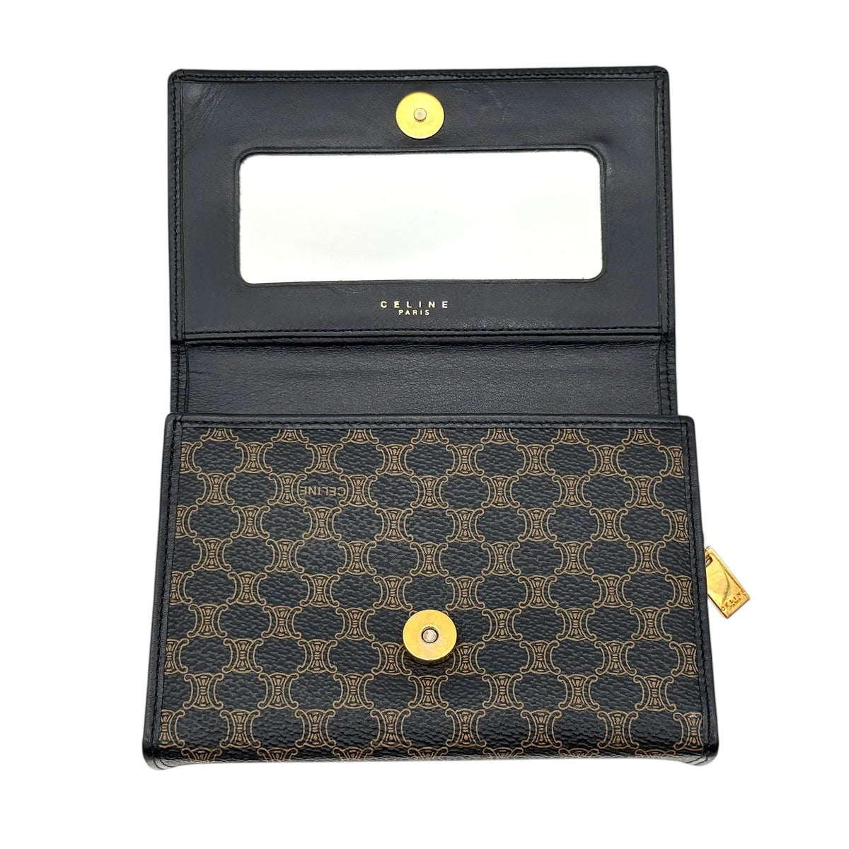 CELINE Vintage Macadam Clutch Wallet / Pouch with Mirror - Black