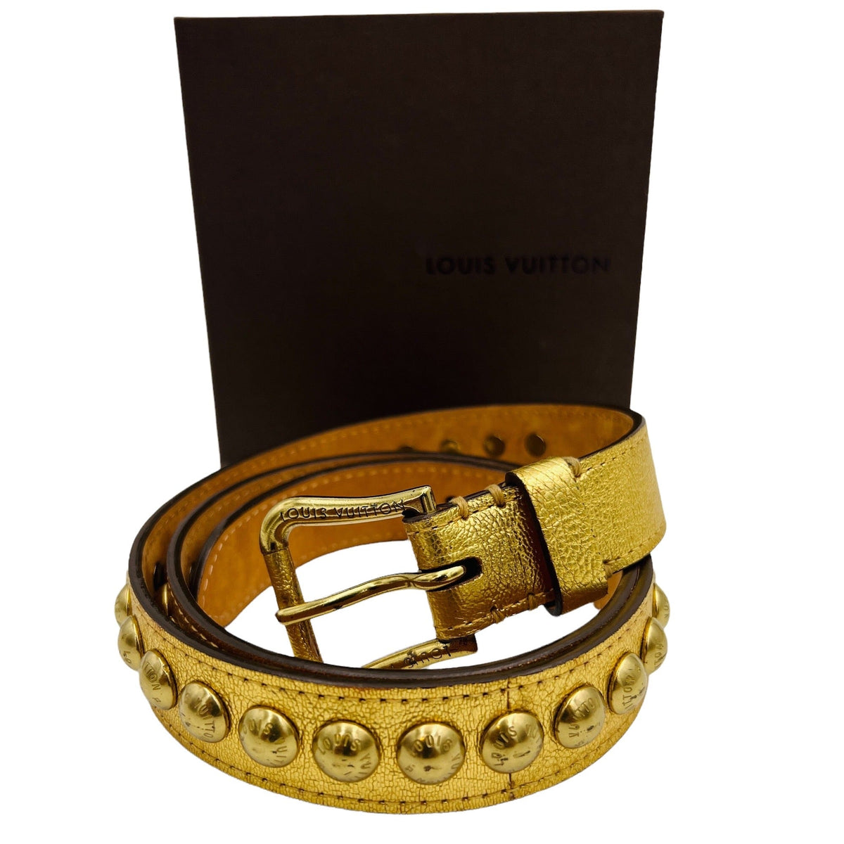 LOUIS VUITTON Vintage Gold Belt with Louis Vuitton Box
