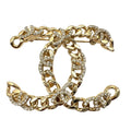 WagnPurr Shop Brooch CHANEL Coco Mark Line Stone Chain CC Brooch - Gold NEW w/Tags
