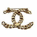 WagnPurr Shop Brooch CHANEL Coco Mark Line Stone Chain CC Brooch - Gold NEW w/Tags