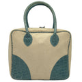 WagnPurr Shop Handbag LANA MARKS "Jet" Croc & Linen Convertible Handle Bag - Cream & Blue