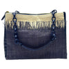 WagnPurr Shop Handbag NANCY GONZALEZ "One of a Kind" Linen & Croc Shoulder Bag - Navy & Cream