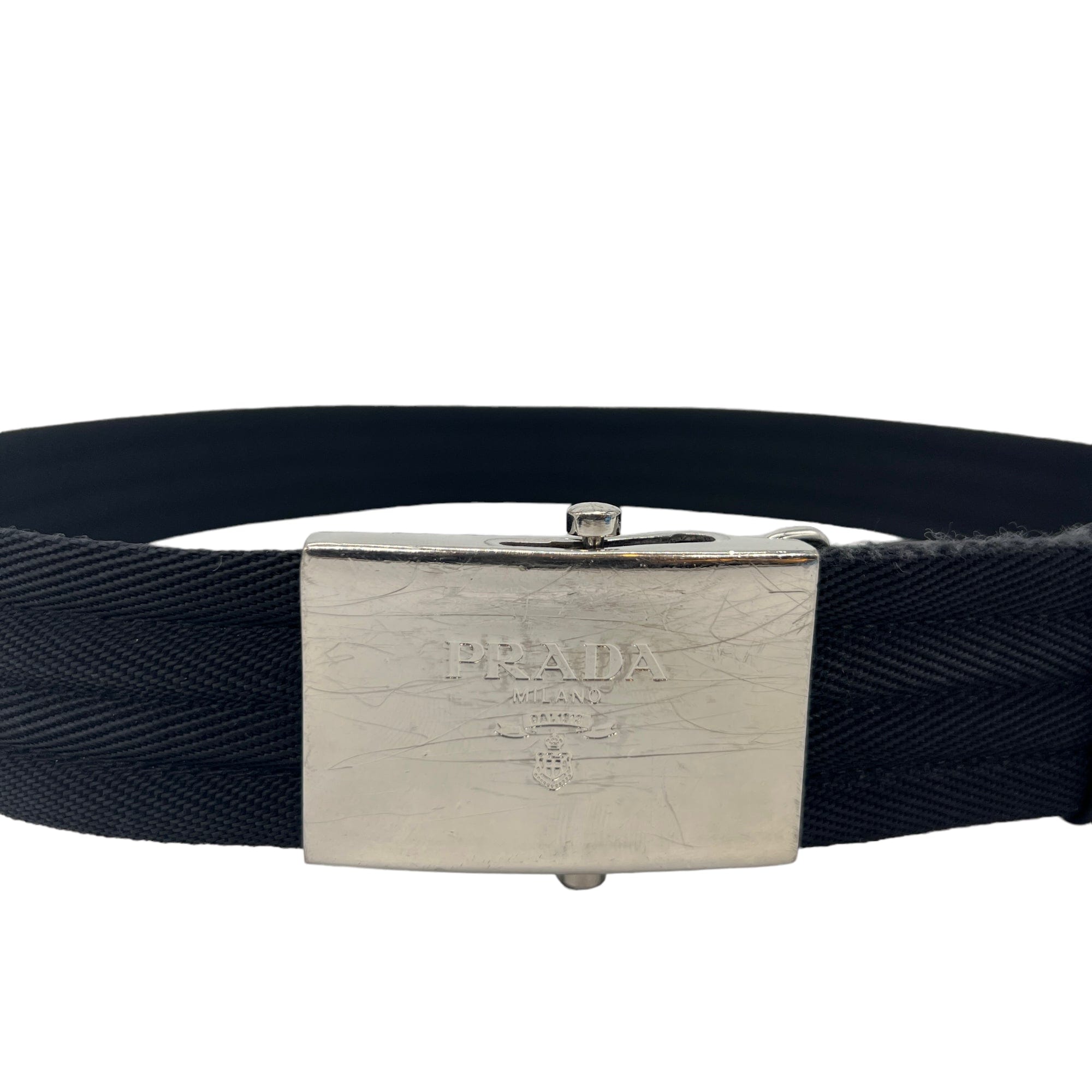 Prada Vintage Cloth & Leather Men's Belt - Black