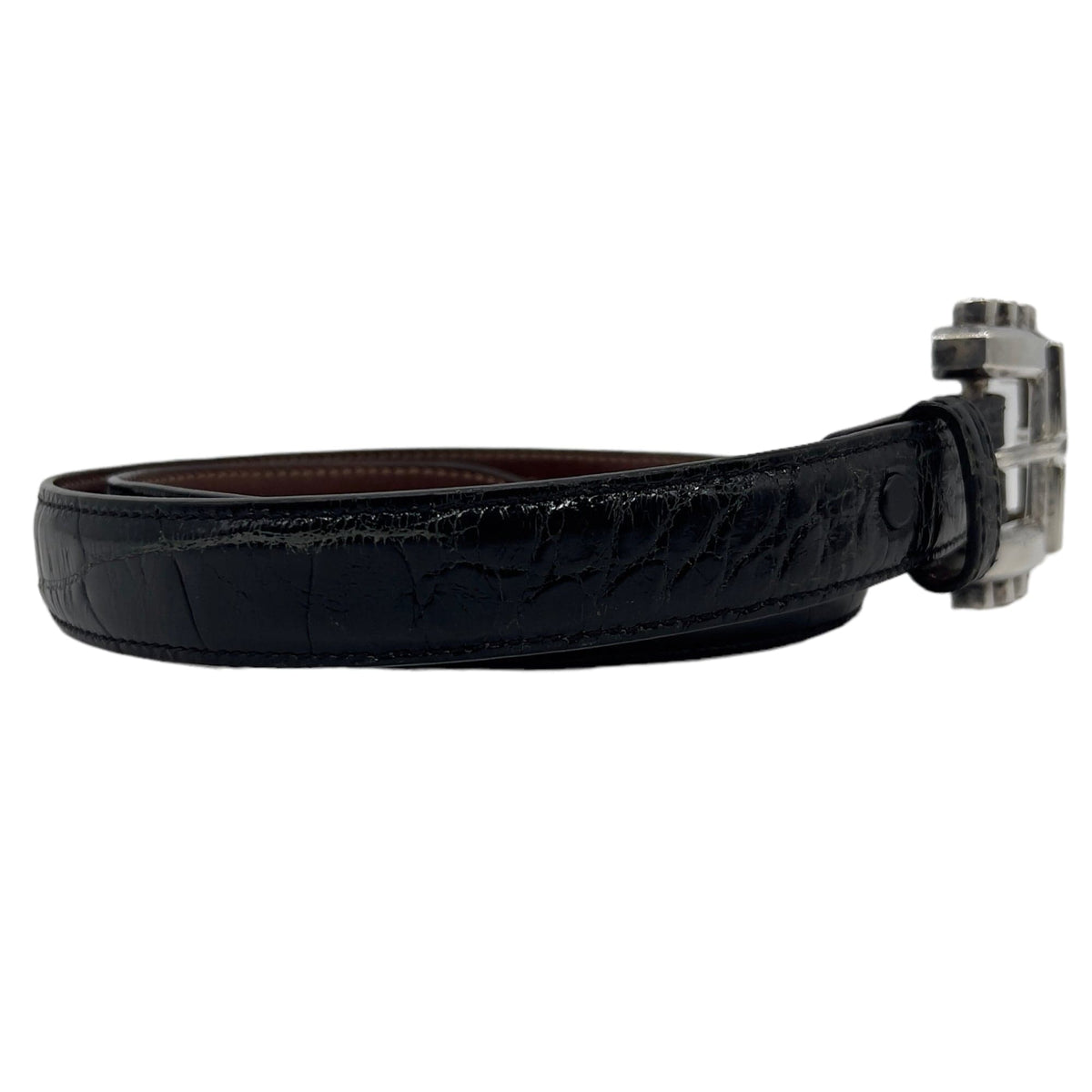 Vintage BARRY KIESELSTEIN CORD black alligator belt sterling silver unisex small Huge Kieselstein-Cord Sterling Alligator Buckle And Black  main image 2