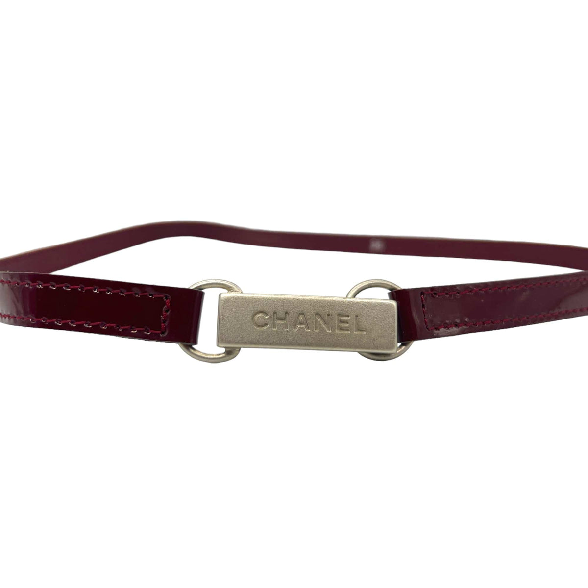 CHANEL Thin Patent Leather Belt with CC Logo Clasp - Burgundy– Wag N'  Purr Shop