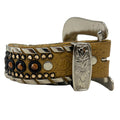 WagnPurr Shop Women's Belt KIPPYS Crystal-Embellished Western Style Leather Belt with Silver Buckle - Tan