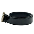 WagnPurr Shop Women's Belt PRADA Patent Leather Belt with Silver Oval Logo Buckle - Black