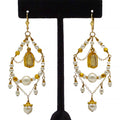WagnPurr Shop Women's Earrings EARRINGS 14K Gold Pearl, Medallion & Chain Chandelier Earrings - Gold