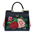 WagnPurr Shop Women's Handbag DOLCE & GABBANA 2-Way Sicily Rose Print Leather Handbag - Black NEW w/Out Tags