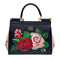 WagnPurr Shop Women's Handbag DOLCE & GABBANA 2-Way Sicily Rose Print Leather Handbag - Black NEW w/Out Tags