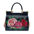 WagnPurr Shop Women's Handbag DOLCE & GABBANA 2-Way Sicily Rose Print Leather Handbag - Black NEW w/Out Tags