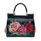WagnPurr Shop Women's Handbag DOLCE & GABBANA 2-Way Sicily Rose Print Leather Handbag - Black NEW w/Out Tags