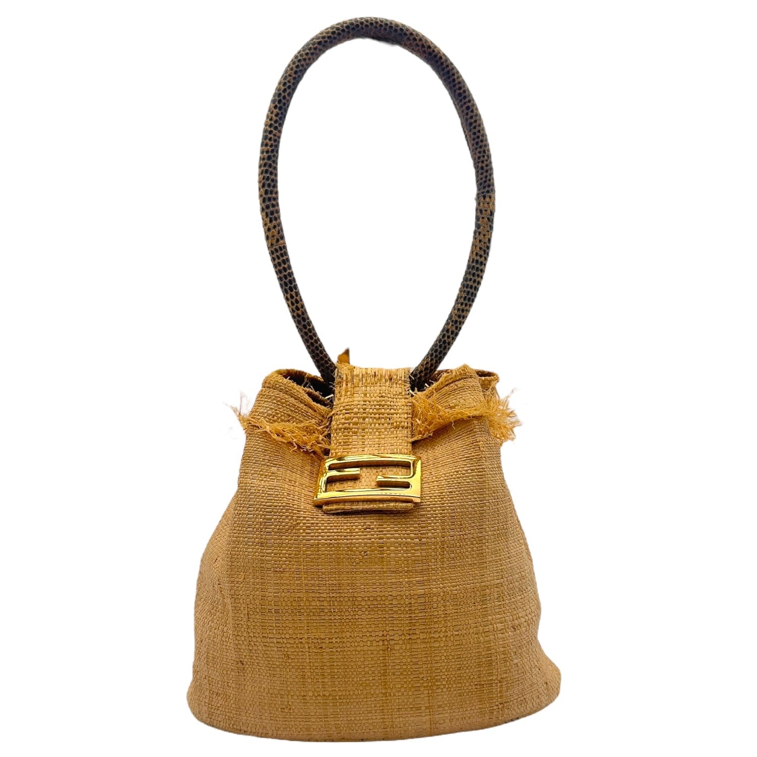 FENDI Vintage Straw Top Handle Bucket Bag Natural