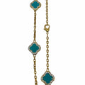 WagnPurr Shop Women's Necklace NECKLACE- Goldtone 9 Clover and Crystal- Turquoise