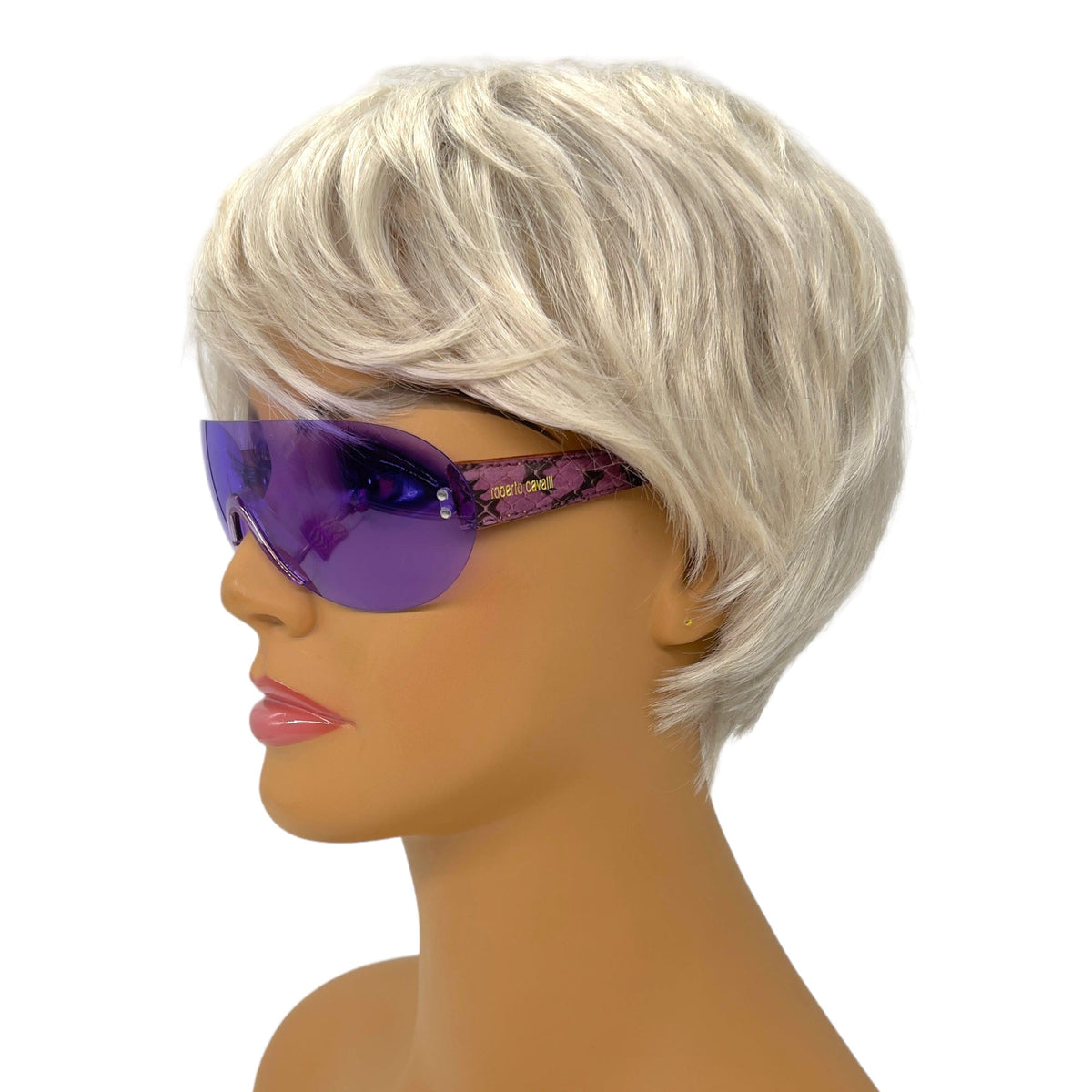 Roberto Cavalli Python Print Shield Sunglasses - Lavender & Black