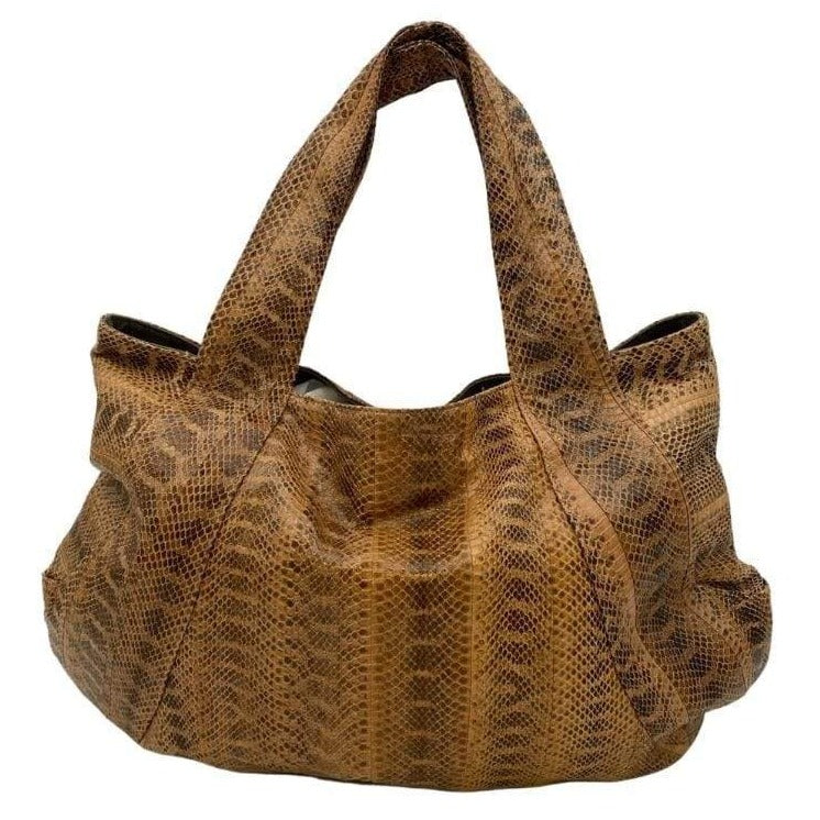 Snake Skin Style Bucket Bag Genuine Leather Convertible Bag 