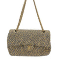 Wag N' Purr Shop Handbag CHANEL Classic Vintage Tweed Medium Single Flap Shoulder Bag - Tan, Grey, Gold Lamé