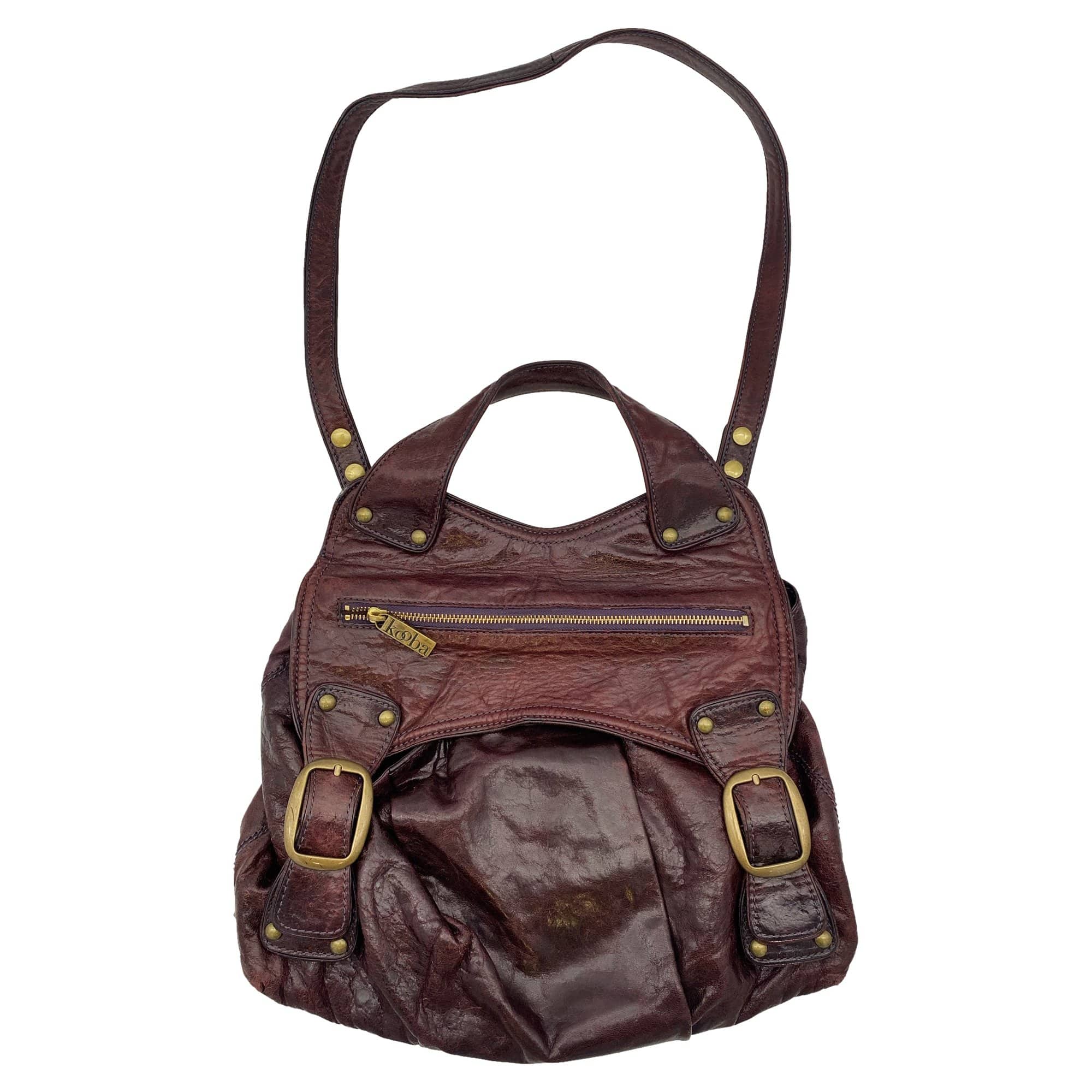 Kooba designer genuine dark brown leather small zipper purse magnet flap  closure