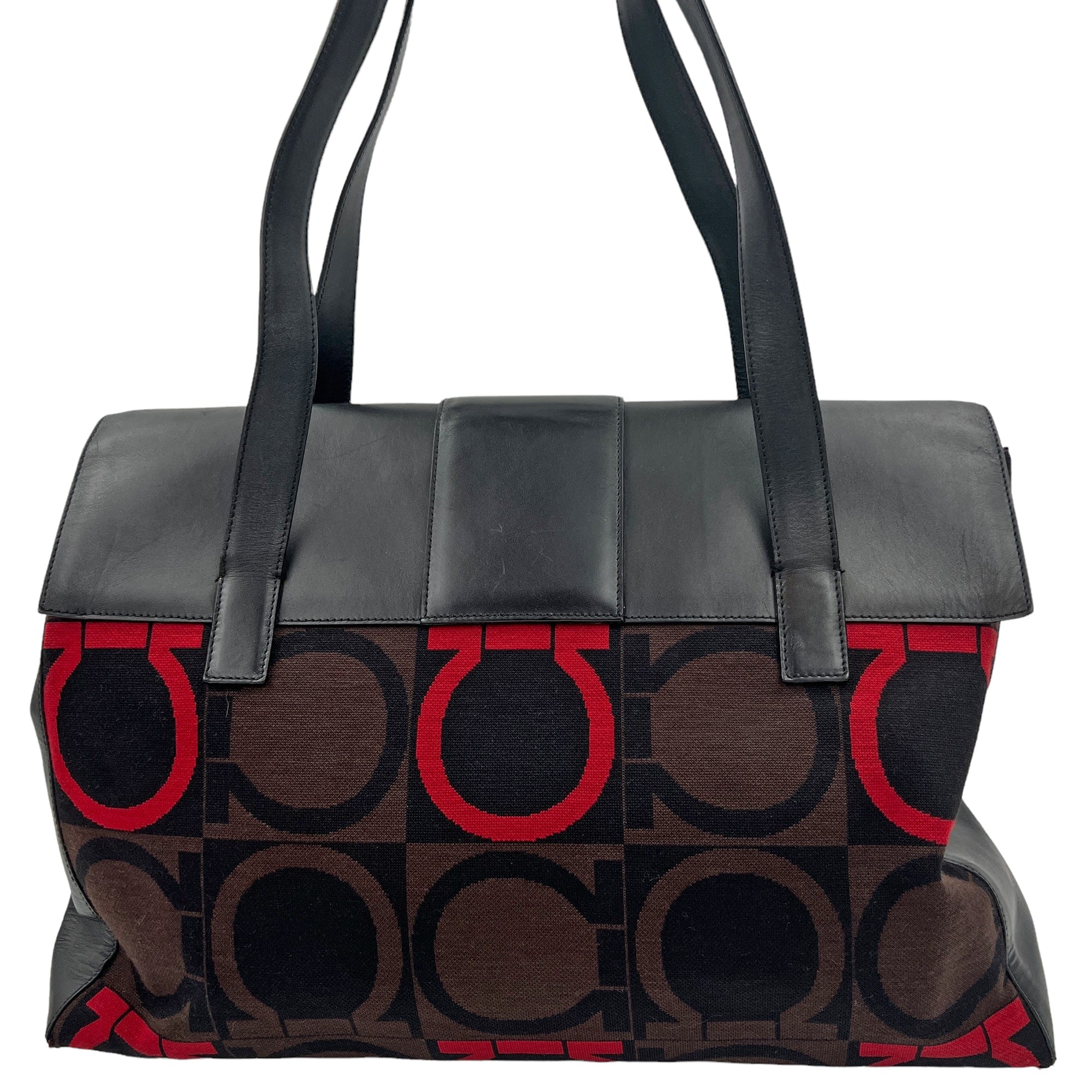 Salvatore Ferragamo Gancini Canvas & Leather Shoulder Bag - Black, Red, Brown
