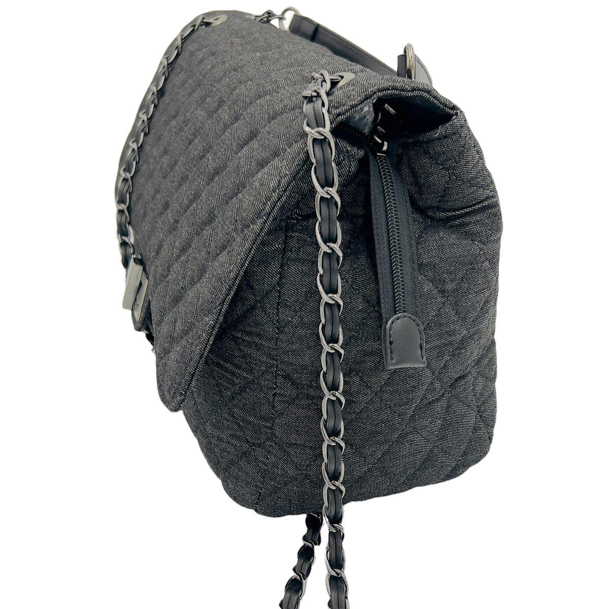 ALYSSA Oversized Vegan Denim Quilted Shoulder Bag - Black New w