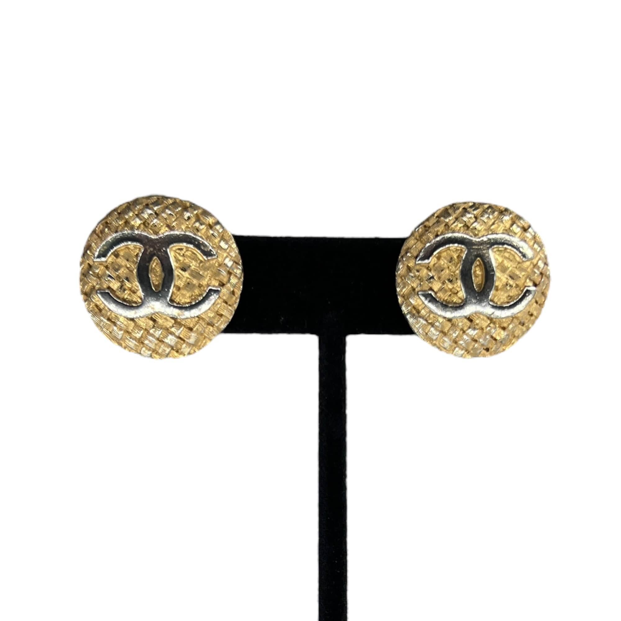 Chanel Vintage Interwoven Button Earrings - Gold